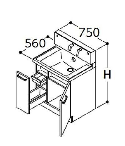 画像1: TOTO 洗面化粧台 【LDSWB075BJGEN1A】 サクア 片引き出しタイプ(内引き出し付) 間口750 洗面ボウル高さ800 扉カラーホワイト [♪■]