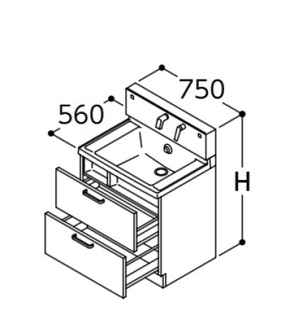 画像1: TOTO 洗面化粧台 【LDSWB075BCGEN1 W/P/B/J/C/M 】 サクア 2段引き出しタイプ 間口750 洗面ボウル高さ800 [♪■]