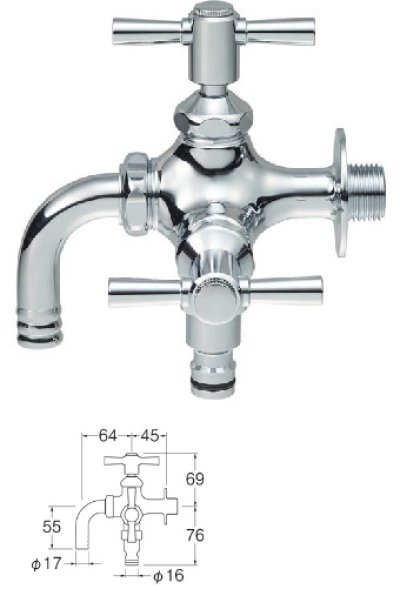 画像1: 水栓金具 三栄水栓　F126YV-13　散水用二口横水栓