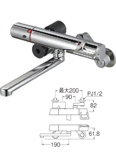 画像1: 水栓金具 三栄水栓　K1814-13　壁付 サーモ混合栓 バスルーム用 節水水栓