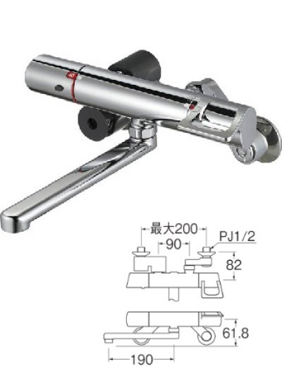 画像1: 水栓金具 三栄水栓　K1814K-13　サーモ混合栓 バスルーム用 節水水栓 寒冷地用