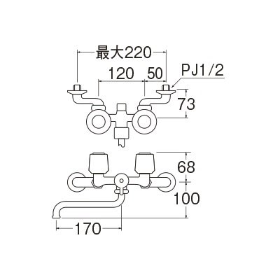 画像2: 水栓金具 三栄水栓　SK11S5K-13　ツーバルブシャワー混合栓 バスルーム用 寒冷地用