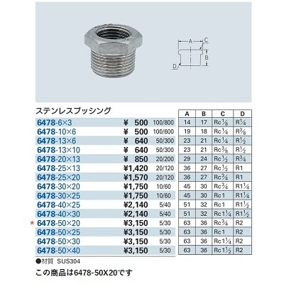 画像2: 水栓金具 カクダイ　6478-50×20　ステンレスブッシング [□]