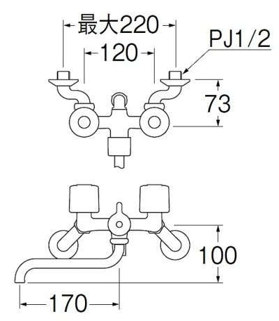 画像2: 水栓金具 三栄水栓　SK11-W-13　壁付ツーバルブ ツーバルブシャワー混合栓 共用形 バスルーム用