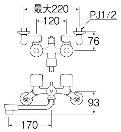 画像2: 水栓金具 三栄水栓　SK1104D-W-13　壁付ツーバルブ ツーバルブシャワー混合栓(一時止水) バスルーム用