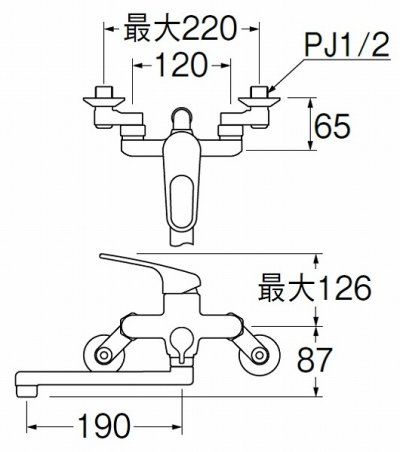 画像2: 水栓金具 三栄水栓　SK170-S9L19　壁付シングルレバー式 シングルシャワー混合栓 バスルーム用