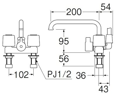 画像2: 水栓金具 三栄水栓　SK71-W-13　台付ツーバルブ（ミキシング） ツーバルブデッキシャワー混合栓 共用形 バスルーム用