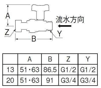 画像2: 水栓金具 三栄水栓　V6620BV-13　止水栓・バルブ ナット付逆止付ボールバルブ