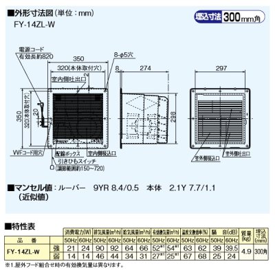 画像3: 【在庫あり】パナソニック　FY-14ZL-W　換気扇 壁面埋込形空調換気扇 壁埋熱交形 連動式シャッター 温暖地・準寒冷地用 [♭☆2]