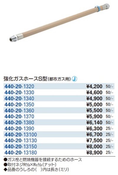 画像2: 水栓金具 カクダイ　440-20-13100　強化ガスホースS型(都市ガス用) [□]