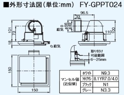 画像2: パナソニック　FY-GPPT024-H　換気扇 気調システム 給気グリル 熱交気調・天井・低背タイプ グレー [◇]