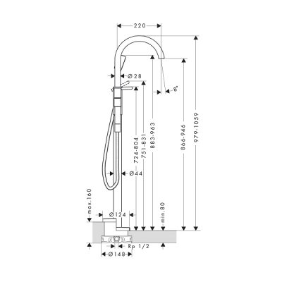 画像2: ハンスグローエ 48440000 アクサーワン 床付式バス混合水栓(化粧部) クロム 受注生産品 §♪