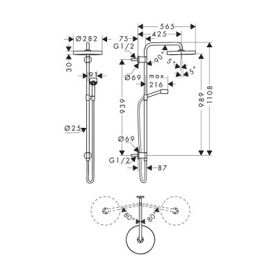 画像2: ハンスグローエ 48790000 アクサーワン シャワーパイプ280 1ジェット (化粧部) クロム ♪