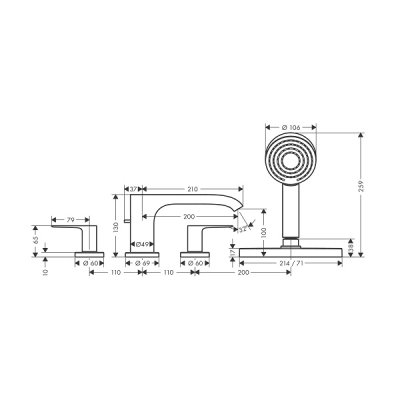 画像2: ハンスグローエ 75444000 ヴィヴニス4ホールリム付式 バス混合水栓 (化粧部) クロム ♪