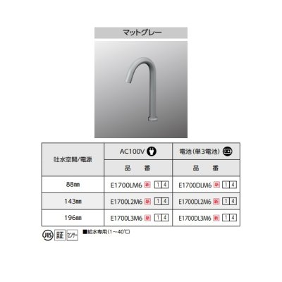 画像2: KVK E1700DLM6 洗面化粧室用水栓 センサー水栓 電池式 マットグレー ロング