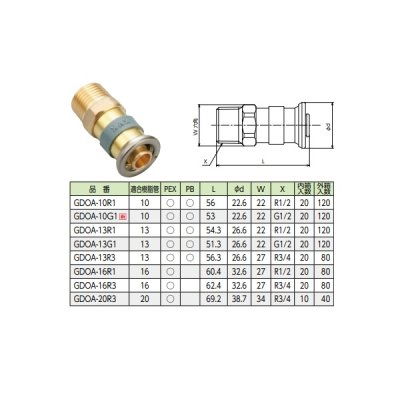 画像2: KVK GDOA-10G1 水栓部材 ジョイント配管部材 おねじアダプター10