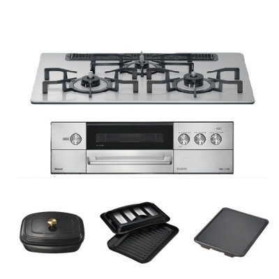 画像1: リンナイ [RHS71W34ALRSR プロパン] ビルトインコンロ 幅75cm GRILLER(グリレ) 強火力(左) シルバー ザ・ココット ココットプレート トースト・ピザプレート付属