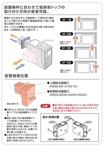 画像2: ガスバランス形ふろがま ノーリツ　GBSQ-622D-D　共用ダクト専用品 取り替え推奨品 GBSQシリーズ 浴室内設置バランス形 6号シャワー付 [♪]