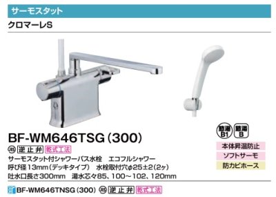 画像2: 【在庫あり】INAX/LIXIL　BF-WM646TSG(300)　サーモスタット付シャワーバス水栓 エコフルスプレーシャワー クロマーレS デッキタイプ 一般地 [☆2]