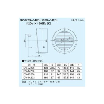 画像2: 日本キヤリア/旧東芝 換気扇 システム部材 ベントキャップ 【DV-072D2】 φ75用 樹脂製（ガラリ付）