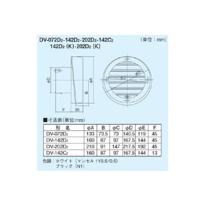 画像2: 日本キヤリア/旧東芝 換気扇 システム部材 ベントキャップ 【DV-142D2】 φ100用 樹脂製（ガラリ付）