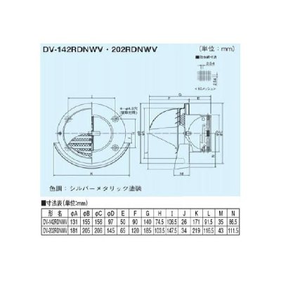 画像2: 日本キヤリア/旧東芝 換気扇 システム部材 防火ダンパー付丸型パイプフード 【DV-202RDNWV】 φ150用 ステンレス製（ガラリ・防虫網付）