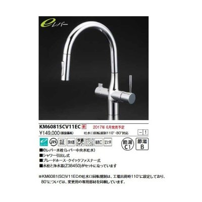 画像1: KVK　KM6081SCV11EC　浄水器付シングルレバー式シャワー付混合栓(グース)eレバー ビルトイン