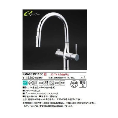 画像1: KVK　KM6081V11EC　浄水器専用シングルレバー式シャワー付混合栓(グース)eレバー