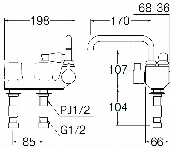 カウンター SANEI 浴室用 ツーバルブデッキシャワ混合栓 一時止水付き パイプ右側 SK71041R-LH-13：MiaI ピッチ -  shineray.com.br