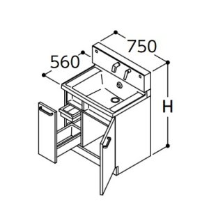 画像: TOTO 洗面化粧台 【LDSWB075BJGEN1A】 サクア 片引き出しタイプ(内引き出し付) 間口750 洗面ボウル高さ800 扉カラーホワイト [♪■]