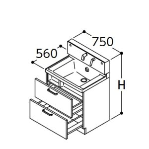 画像: TOTO 洗面化粧台 【LDSWB075CCGEN1 W/P/B/J/C/M 】 サクア 2段引き出しタイプ 間口750 洗面ボウル高さ850 受注生産品 [♪■§]