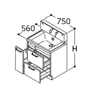 TOTO 洗面化粧台 【LDSWB075BCGEN1A】 サクア 2段引き出しタイプ 間口