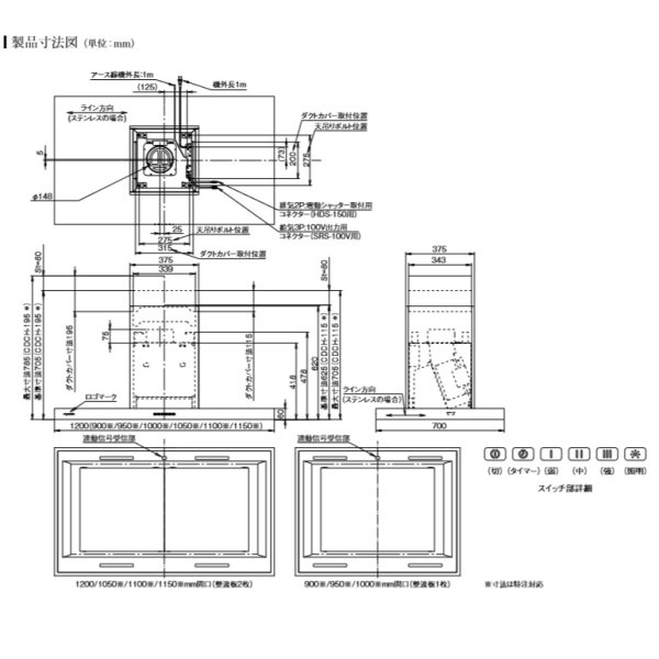 画像3: 富士工業/FUJIOH 【CDODL-1251 S/TW/TBK】 換気扇 レンジフード アリアフィーナ センタードォディチ 天井取付タイプ ※受注生産品 [♪∈§] (3)