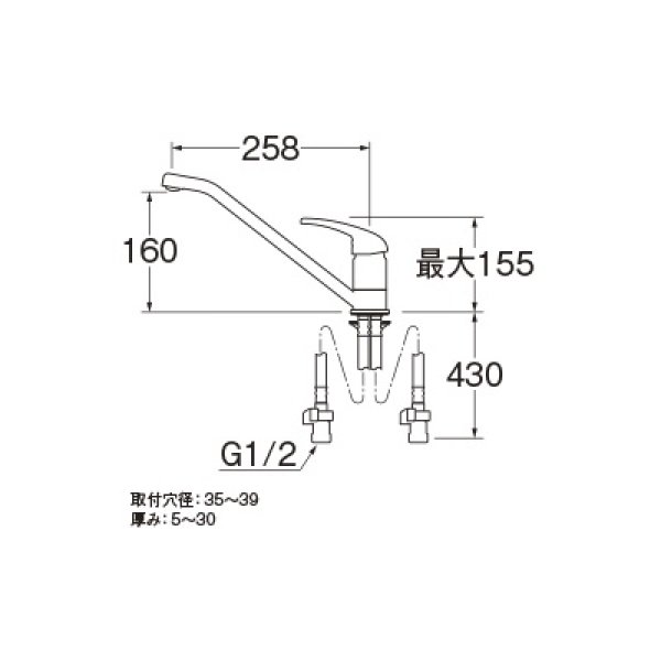 画像2: 水栓金具 三栄水栓　K87111EJV-13　シングルワンホール混合栓 キッチン用 節水水栓 (2)