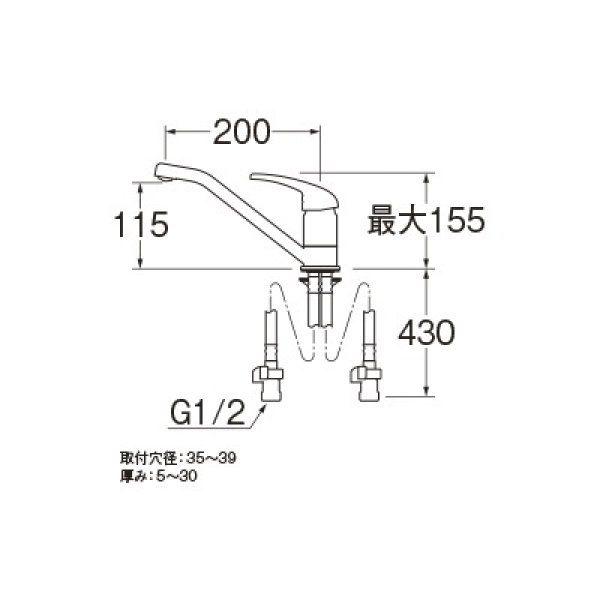 画像2: 水栓金具 三栄水栓　K87111EJK-S-13　シングルワンホール混合栓 キッチン用 節水水栓 寒冷地用 (2)