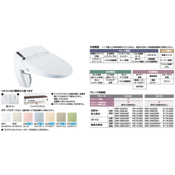 INAX/LIXIL DWV-SA23G リフレッシュシャワートイレ タンクレス SS3G 床