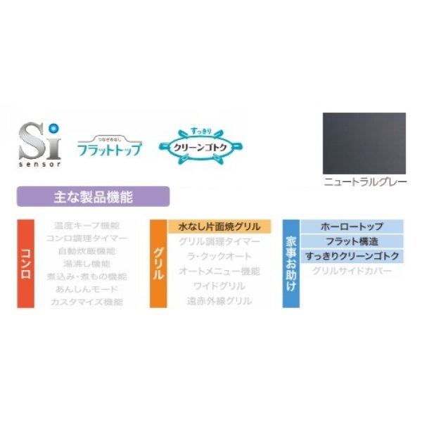 画像2: ビルトインコンロ パロマ 【PD-N36 プロパン用】 スタンダードタイプ 3口 幅60cm 水なし片面焼きグリル ニュートラルグレー [♭] (2)