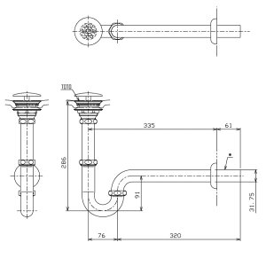 画像: 洗面器 TOTO　M356W　MR700、MR710用壁排水金具（Pトラップ） [■]