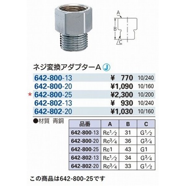 画像2: 水栓金具 カクダイ　642-800-25　配管継手 ネジ変換アダプターA [□] (2)