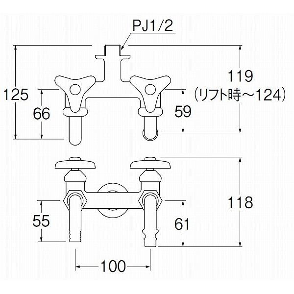 画像2: 水栓金具 三栄水栓　F136V-13　単水栓 散水用二口ホーム水栓 洗濯機用 (2)