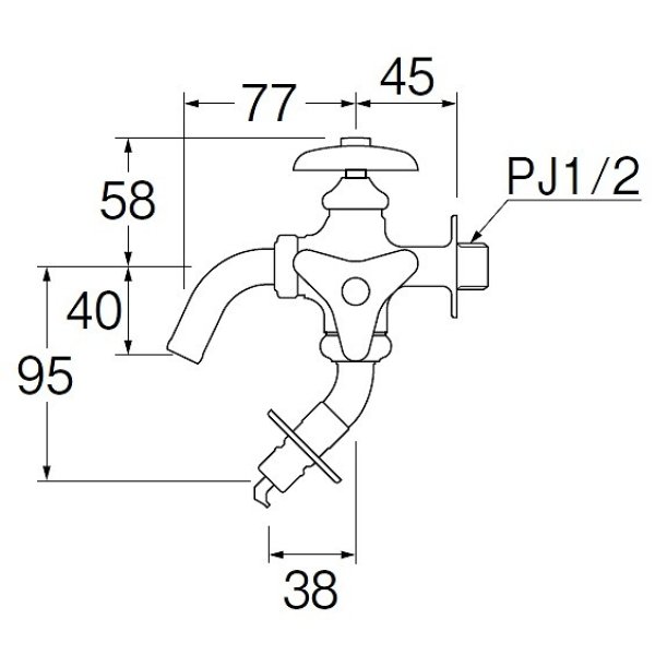 画像2: 水栓金具 三栄水栓　JF123TK-1-13　単水栓 二口横水栓 洗濯機用 寒冷地用 (2)