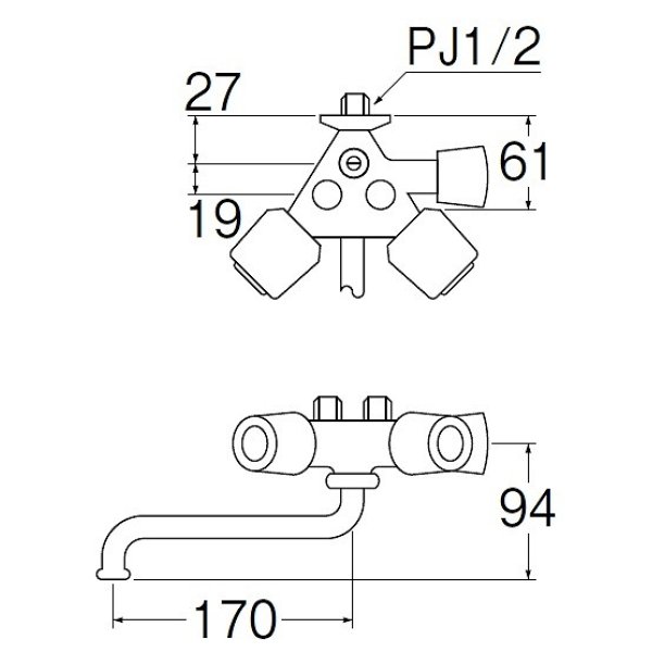 水栓金具 三栄水栓 K1619-W-13 壁付ツーバルブ ソーラ水栓 ソーラー用