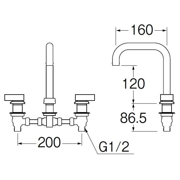 画像2: 水栓金具 三栄水栓　K5541N-13　台付ツーバルブ（ミキシング） ツーバルブ混合栓 共用形 洗面所用 (2)