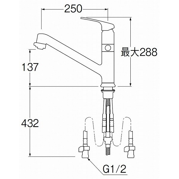 画像2: 水栓金具 三栄水栓　K87101EBJK-13　ワンホールシングルレバー式 シングルワンホールスプレー分岐混合栓 キッチン用 寒冷地用 (2)