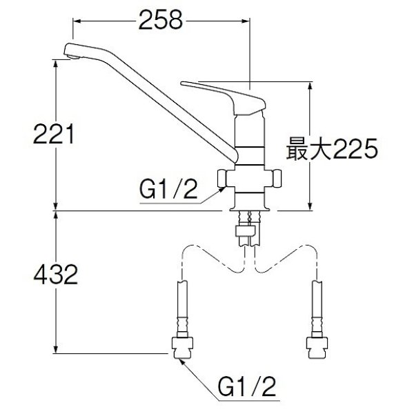 画像2: 水栓金具 三栄水栓　K87112ETJK-13　ワンホールシングルレバー式 シングルワンホール分岐混合栓 キッチン用 寒冷地用 (2)