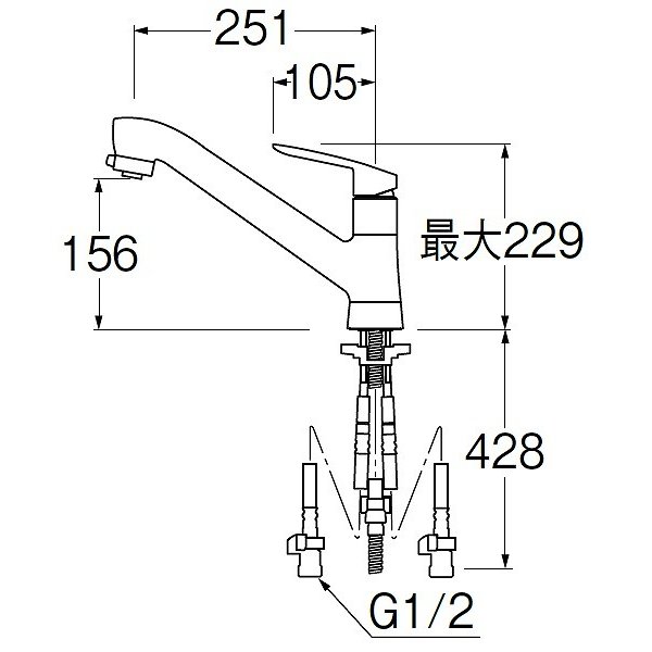 画像2: 水栓金具 三栄水栓　K87121E2TJK-13　ワンホールシングルレバー式 シングルワンホールスプレー混合栓 キッチン用 寒冷地用 (2)