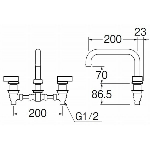 画像2: 水栓金具 三栄水栓　K91410-MDP-13　台付ツーバルブ（ミキシング） ツーバルブデッキ混合栓 共用形 バスルーム用 マットブラック (2)