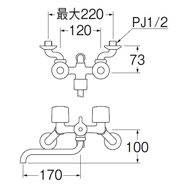 画像2: 水栓金具 三栄水栓　SK11-W-13　壁付ツーバルブ ツーバルブシャワー混合栓 共用形 バスルーム用 (2)