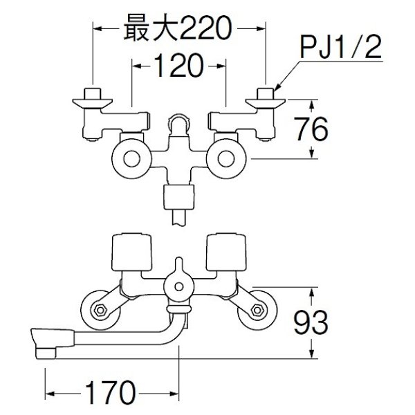 画像2: 水栓金具 三栄水栓　SK1104DK-W-13　壁付ツーバルブ ツーバルブシャワー混合栓(一時止水) バスルーム用 寒冷地用 (2)