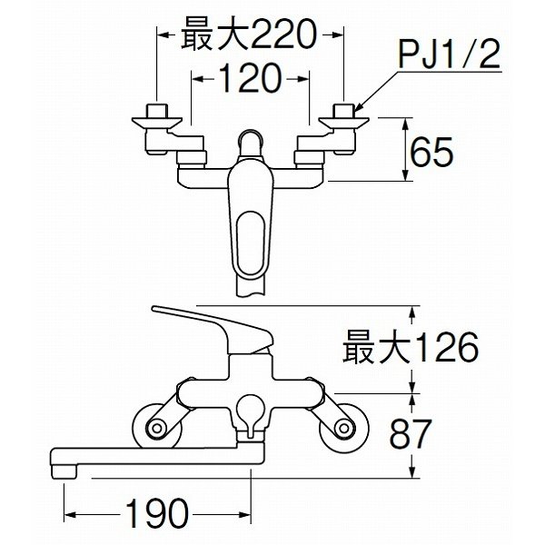 画像2: 水栓金具 三栄水栓　SK170-S9L19　壁付シングルレバー式 シングルシャワー混合栓 バスルーム用 (2)